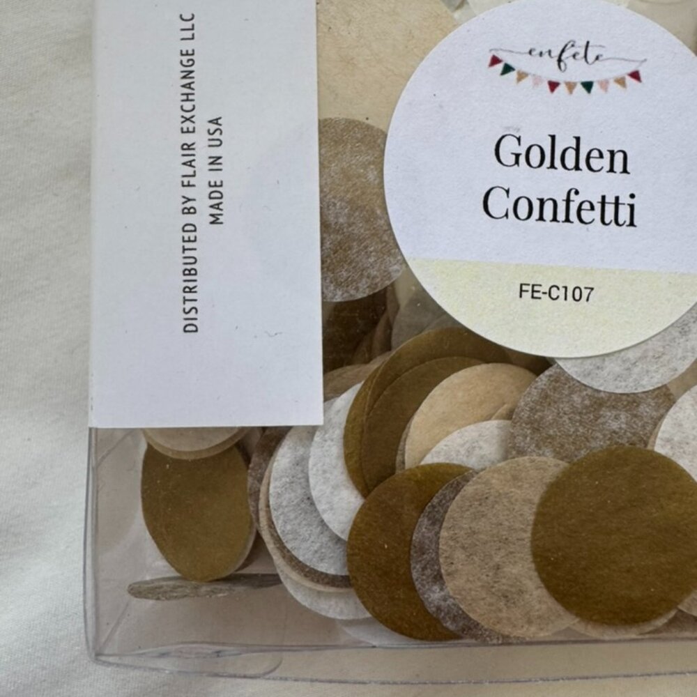 NWT The Flair Exchange Round Gold Confetti 3/4 in. 400 Pieces Gold + Tan + White - Picture 5 of 12
